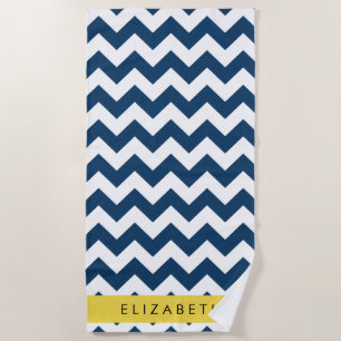 Blue Zigzag, Navy Blue Zickzack, Ihr Name Strandtuch