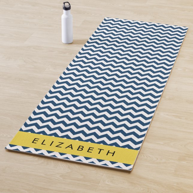 Blue Zigzag, Navy Blue Zickzack, Ihr Name Yogamatte (Beispiel)