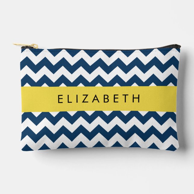 Blue Zigzag, Navy Blue Zickzack, Ihr Name Zubehörtasche (Vorderseite)