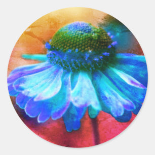 Blue Zinnia Blume Abstrakt gestört Runder Aufkleber
