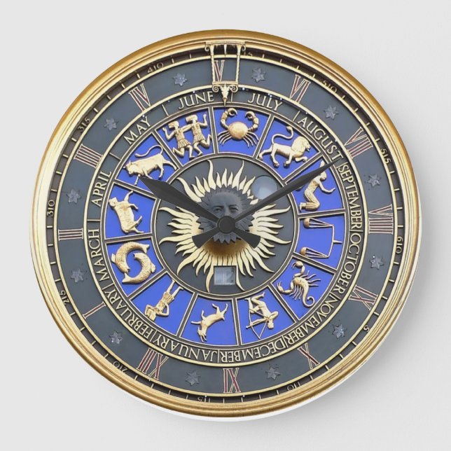 Blue Zodiac Wheel Große Wanduhr (Vorderseite)