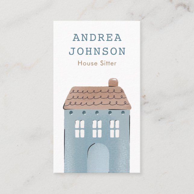 Blue Zuhause Illustration House Sitter Minimalisti Visitenkarte (Vorderseite)