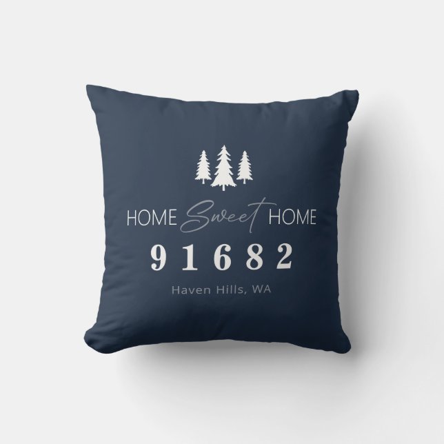 Blue Zuhause Sweet Zuhause Foto Zip Code Kissen (Vorderseite)