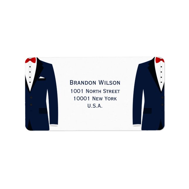 BlueAnd White Gay Wedding Address Labels Adressaufkleber (Vorne)