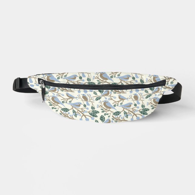 Bluebeeren und Bluebirds Light Blue, Brown, Creme Bauchtasche (Vorderseite)