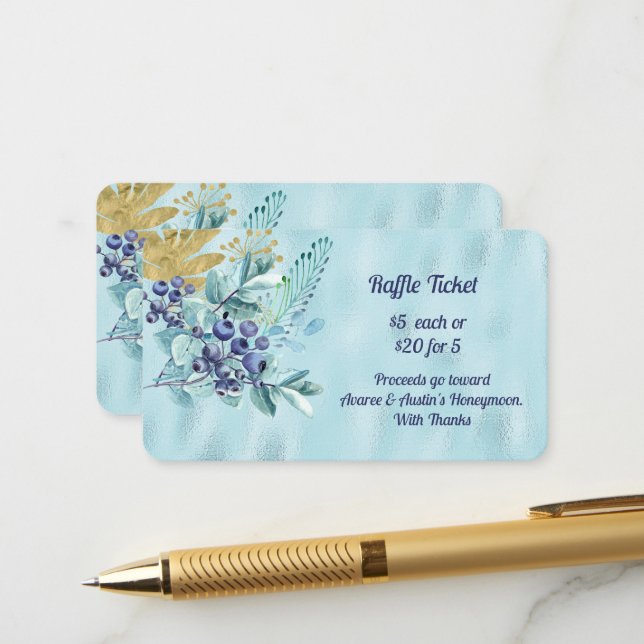 Bluebeeren und Gold-Blätter auf dem Blue Foil Raff Begleitkarte (Vorderseite/Rückseite Beispiel)
