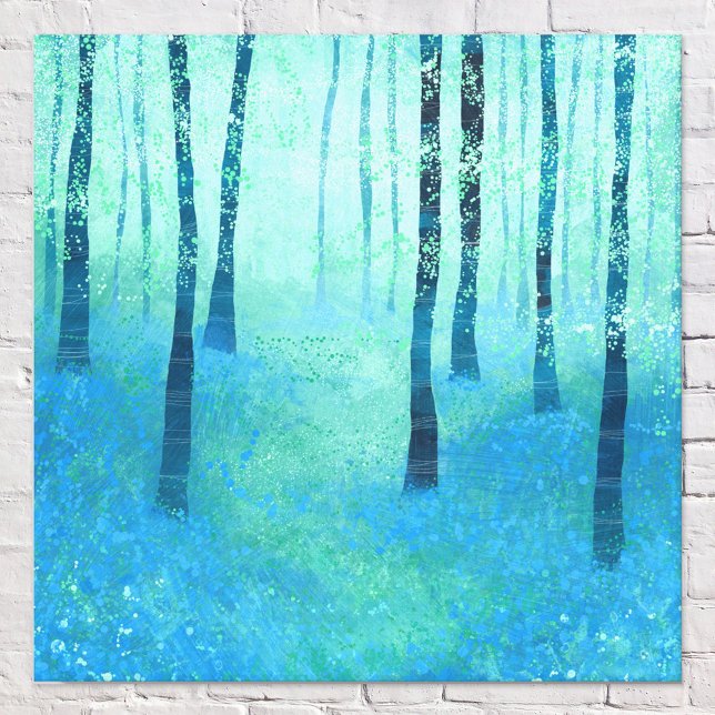 Bluebell Forest Leinwanddruck (Bluebell woodland forest calm tranquil healing blue green wall art)