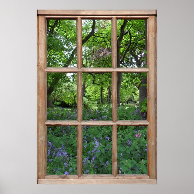 Bluebell Garden View von einem Fenster aus Poster (Vorne)