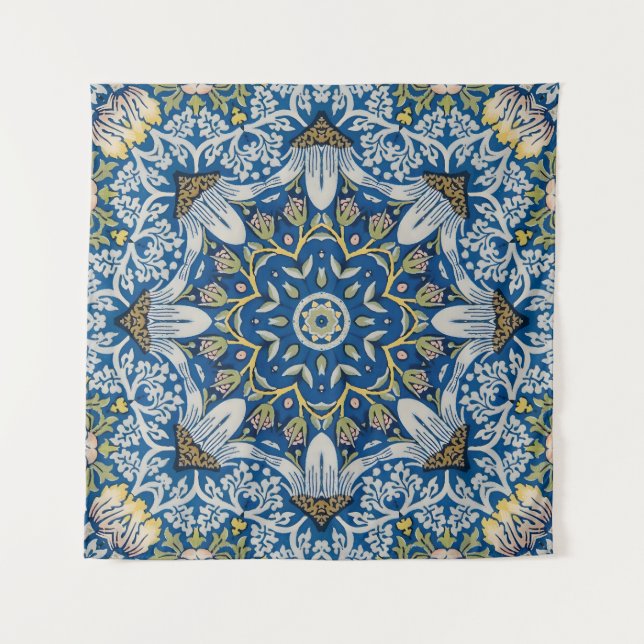 Bluebell Harmony - Floral Mandala Wandteppich (Vorderseite)