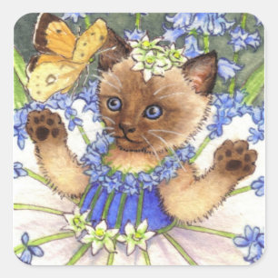 Bluebell-Kätzchenaufkleber Quadratischer Aufkleber