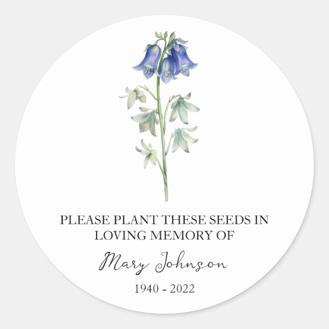 Bluebell Memorial Beerdigung Seed Packet Runder Aufkleber (Vorderseite)