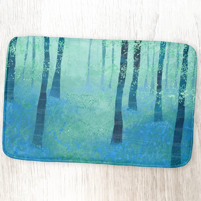 Bluebell Woodland Abstrakt Art Badematte (Bluebell forest abstract blue green bath mat)