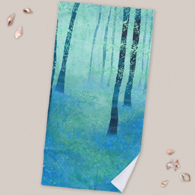 Bluebell Woodland Forest Strandtuch (Bluebell woodland landscape art beach towel)