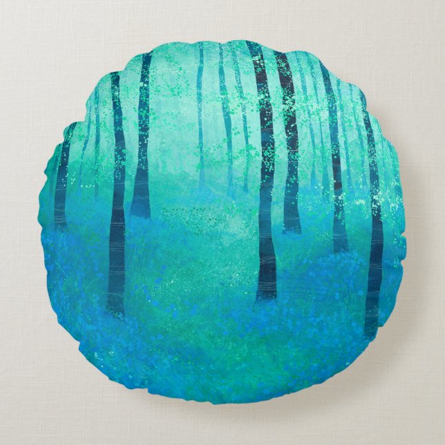 Bluebell Woodland Rundes Kissen (Vorderseite)