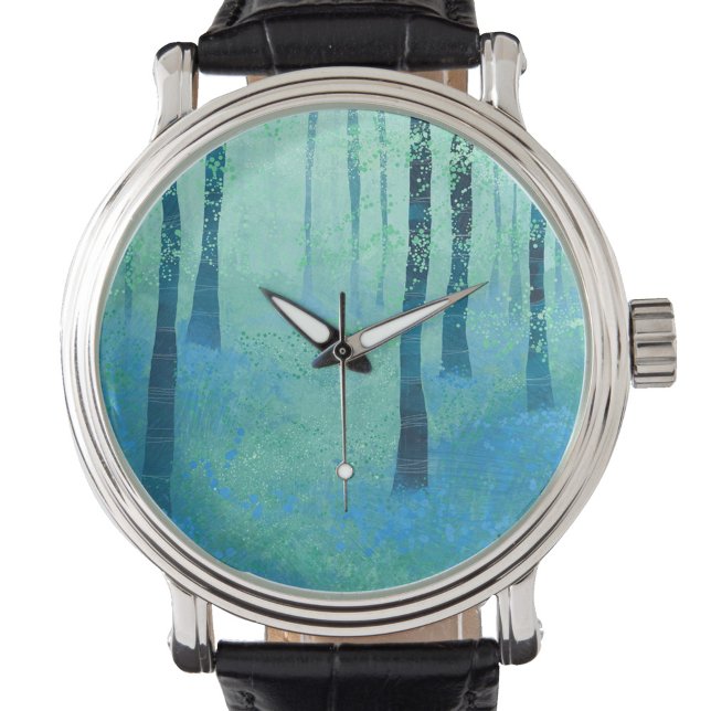 Bluebell Woods Painting Armbanduhr (Bluebell woodland abstract art watch)