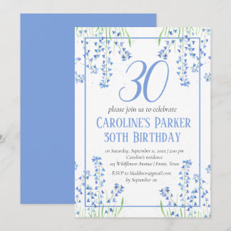 Bluebells 30. Geburtstag Blue Floral Botanical Einladung