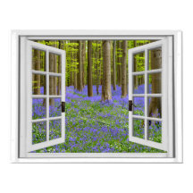 Bluebells and Trees View Faux Window