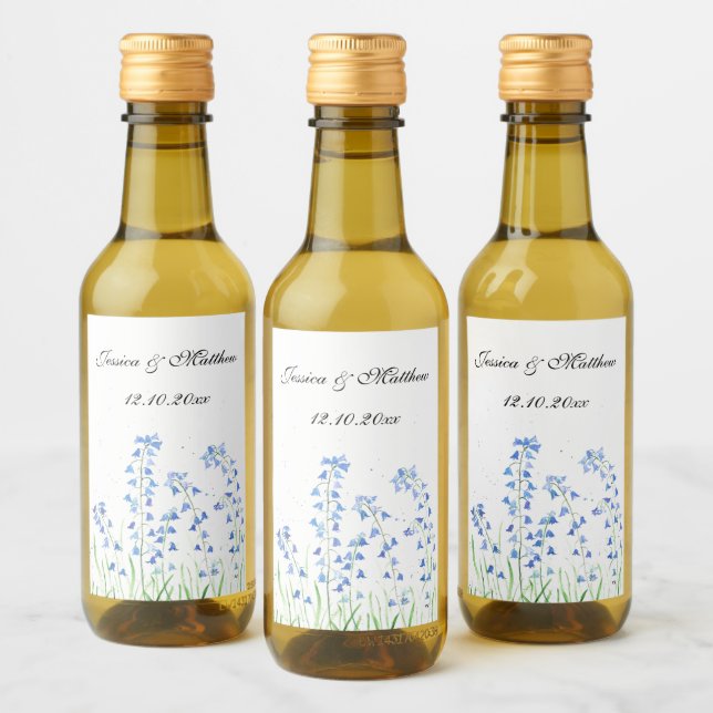 Bluebells Blaue Blumen Wasserfarbenwelt Hochzeit Weinetikett (Flaschen)