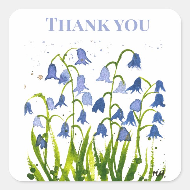 Bluebells Blue Floral Brautparty Hochzeiten Quadratischer Aufkleber (Vorderseite)