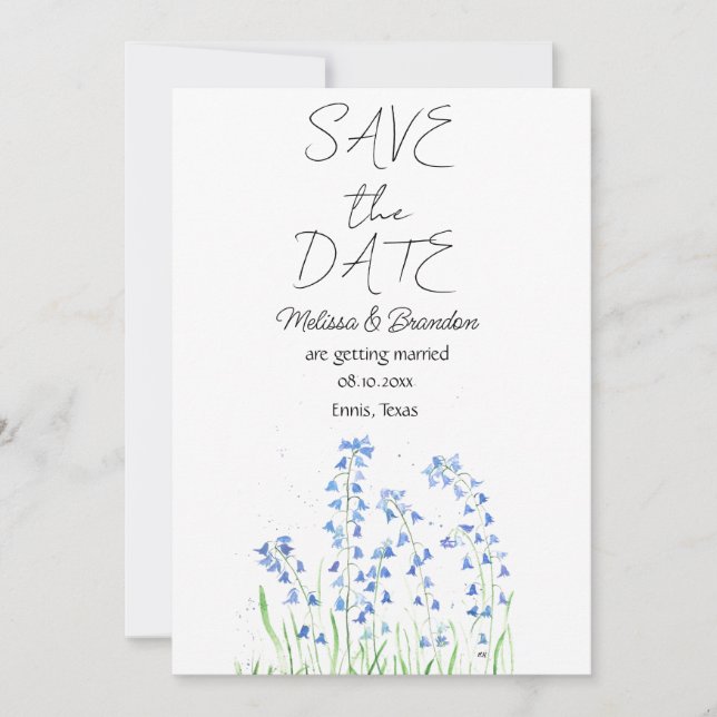 Bluebells Blue Floral Rustic Wedding Einladung (Vorderseite)