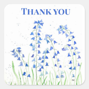 Bluebells Blue Floral Summer Wood botanisch Quadratischer Aufkleber