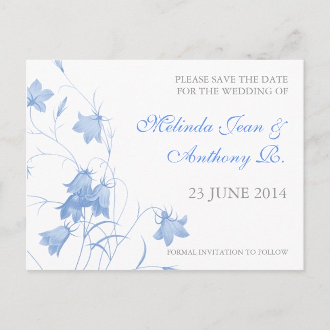 Bluebells - Blue Save the Date Postcard Ankündigungspostkarte (Vorderseite)