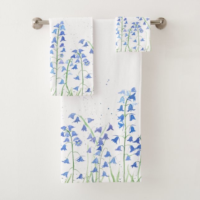 Bluebells Blume Wasserfarbenwald Badhandtuch Set (Insitu)