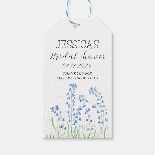 Bluebells Floral Aquarell rustikales Brautparty Geschenkanhänger (Vorderseite)