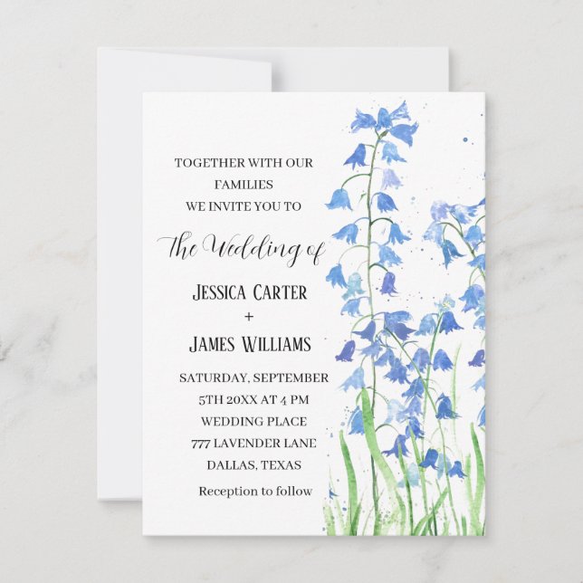Bluebells Hochzeit von Wasserfarben Einladung (Vorderseite)