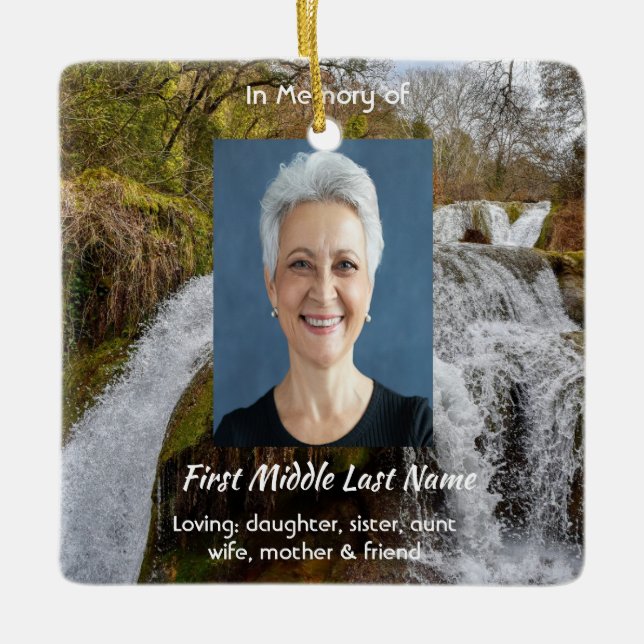 Bluebells Waterfall Landscape  Memorial Keepsake  Keramikornament (Vorderseite)