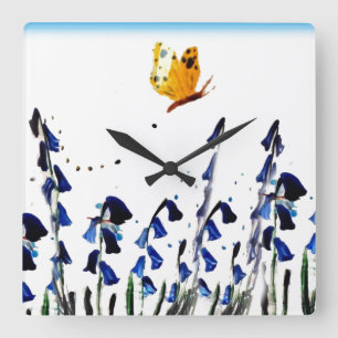 Bluebellsschmetterlings-Blumenkunst Quadratische Wanduhr