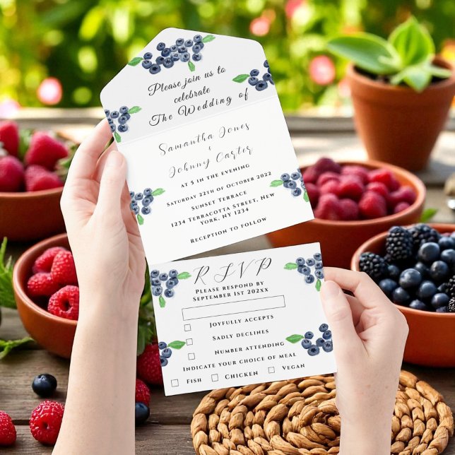 Blueberries Berries Frucht Elegant Rustikale Hochz All In One Einladung (Von Creator hochgeladen)
