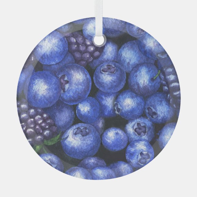 Blueberries BlackBerry Watercolor Seamless Patt Ornament Aus Glas (Vorderseite)