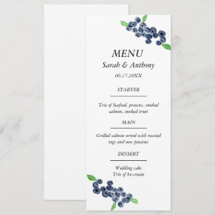 Blueberries Blue Fruit Watercolor Wedding Food Menükarte