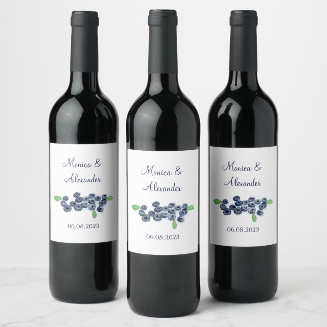 Blueberries Blueberry Frucht Sommerhochzeit Weinetikett (Flaschen)
