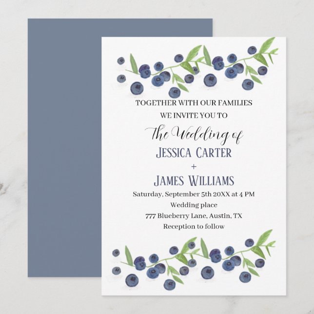 Blueberries Blueberry Frucht WasserfarbenWedding Einladung (Vorne/Hinten)