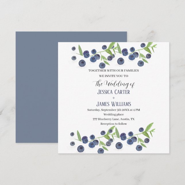 Blueberries Blueberry Frucht WasserfarbenWedding Einladung (Vorne/Hinten)