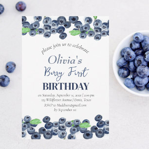 Blueberries Frucht 1. Berry Erster Geburtstag Einladung