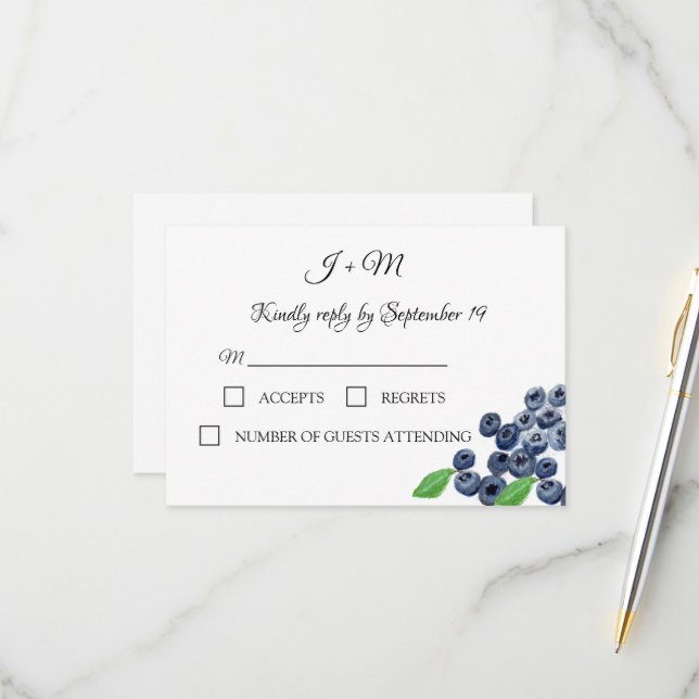 Blueberries Frucht Blueberry Modern Wedding RSVP (Vorderseite/Rückseite Beispiel)