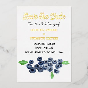 Blueberries Fruchtwasser Foto QR Code Hochzeit Folieneinladung