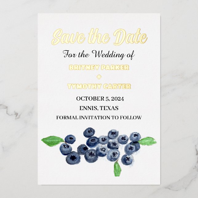 Blueberries Fruchtwasser Foto QR Code Hochzeit Folieneinladung (Vorderseite)