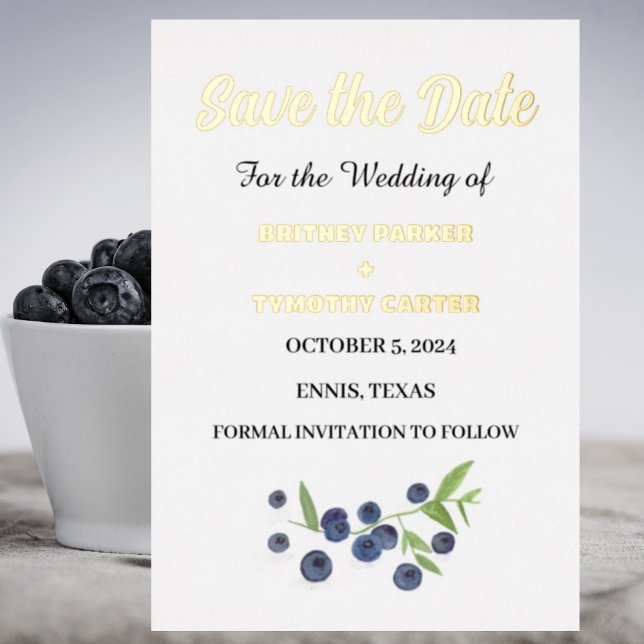 Blueberries Fruchtwasser Foto QR Code Hochzeit Folieneinladung (Von Creator hochgeladen)