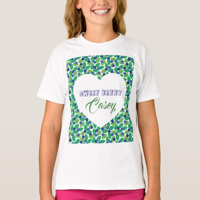 Blueberries Pattern Modern Green Blue Customize. T-Shirt (Vorderseite)