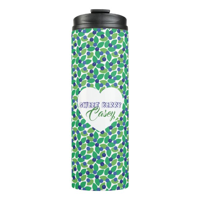 Blueberries Pattern Modern Green Blue Customize. Thermosbecher (Vorderseite)