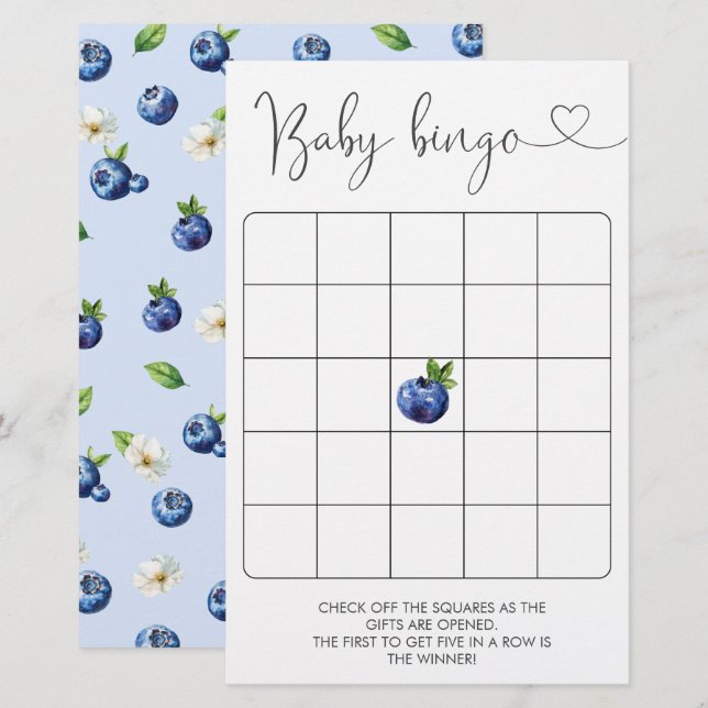 Blueberry Baby Dusche Bingo Spiel (Vorne/Hinten)