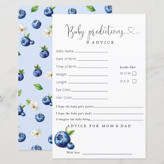 Blueberry Baby Shower Predictions Ratschläge (Vorne/Hinten)