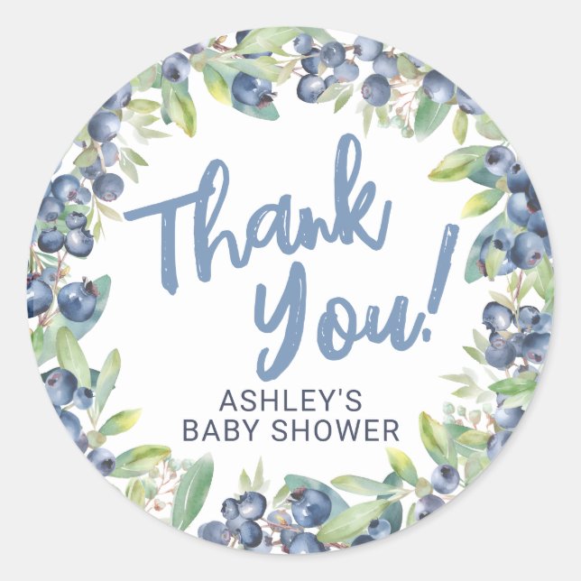 Blueberry Baby Shower Thank You Runder Aufkleber (Vorderseite)