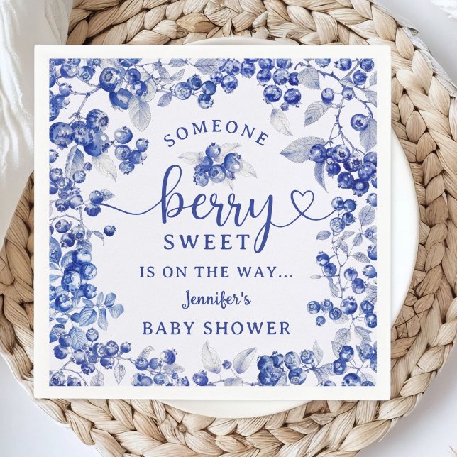 BlueBerry Baby Shower Toile De Jouy Paper Napkin Serviette (Von Creator hochgeladen)