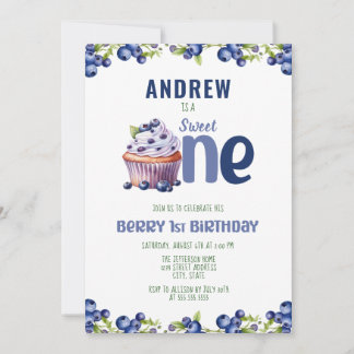 Blueberry Berry 1. Geburtstag Einladung
