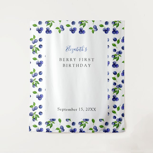 Blueberry Berry erster Geburtstag Einfache Hinterg Wandteppich (Vorderseite)